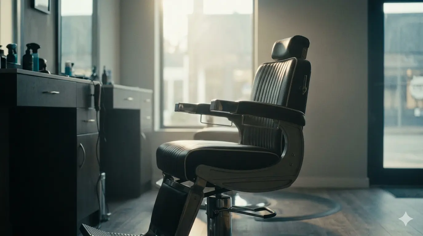 Empty barber chair by a window representing a missed appointment