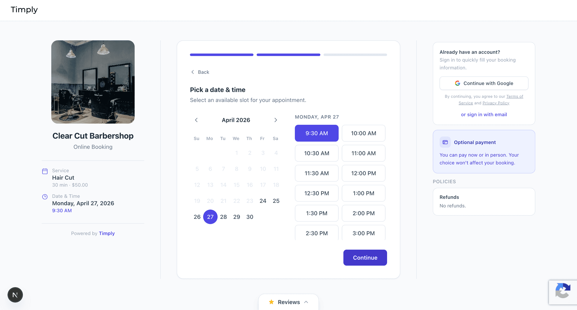 Step 2 – Customer picks a date and time slot